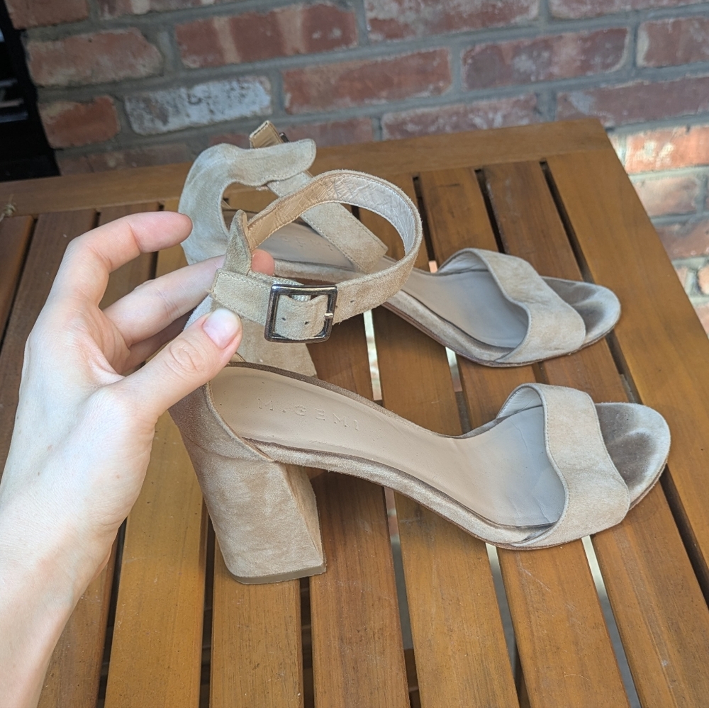 M. Gemi Suede Tan Block Heel Sandals